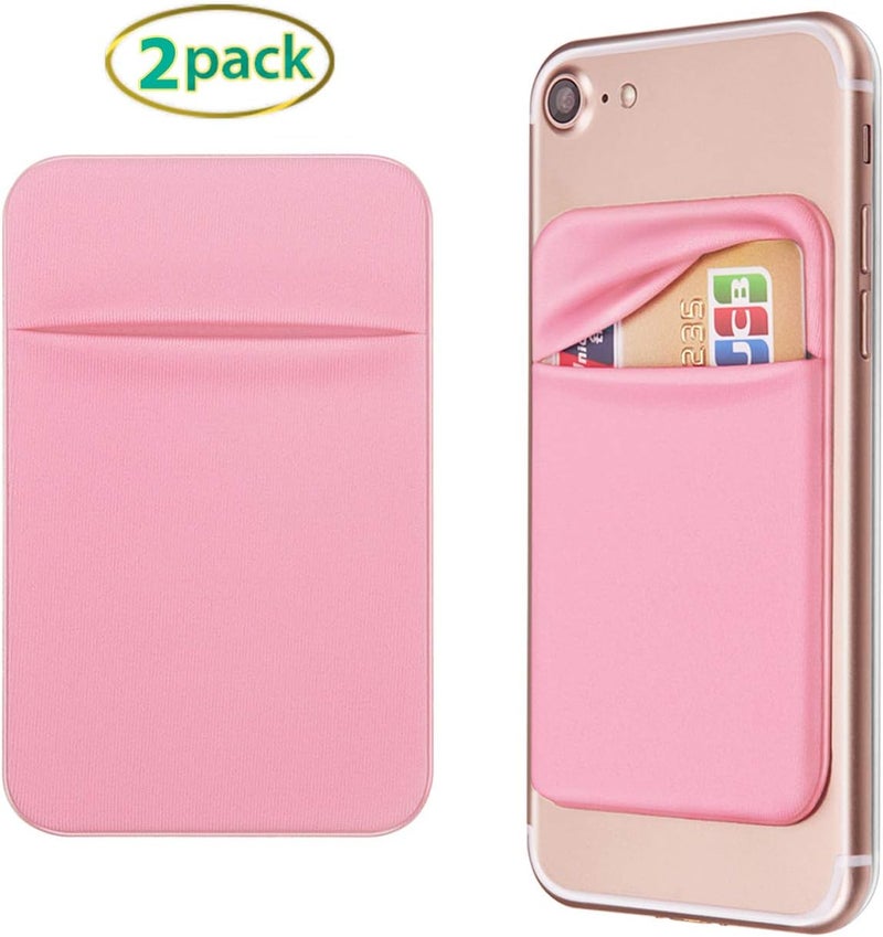 OBVIS Cell Phone Pocket Self Adhesive Card Holder Stick On Wallet Sleeve with Adhesive ID Credit Card ATM Card Holder for iPhone Android 2 PACK PINK - Image 2
